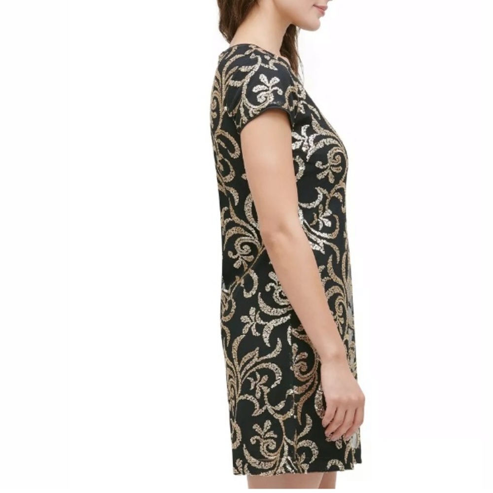 Black Gold Sequin Embellished Cocktail Dress; Excellent Condition; Worn Once - Picture 9 of 14